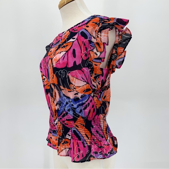 Tommy Hilfiger NWT Leaf Print Flutter Sleeve Smock Waist Blouse, XS - Picture 5 of 16